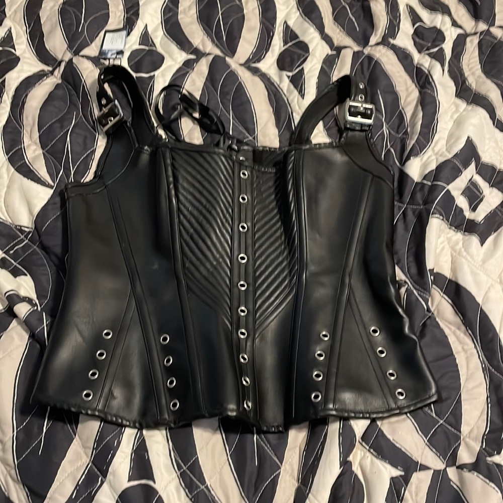 NWT Black with Silver Buckle Detail Overbust Corset